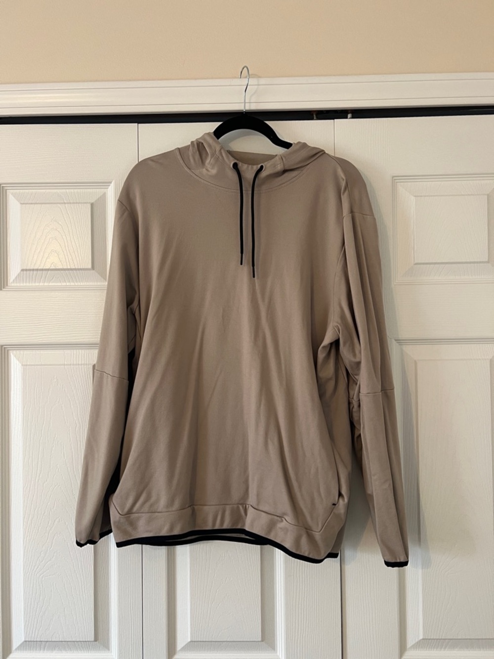 Member’s Mark Luxe Hoodie Taupe Pullover Hoodie with Black Trim